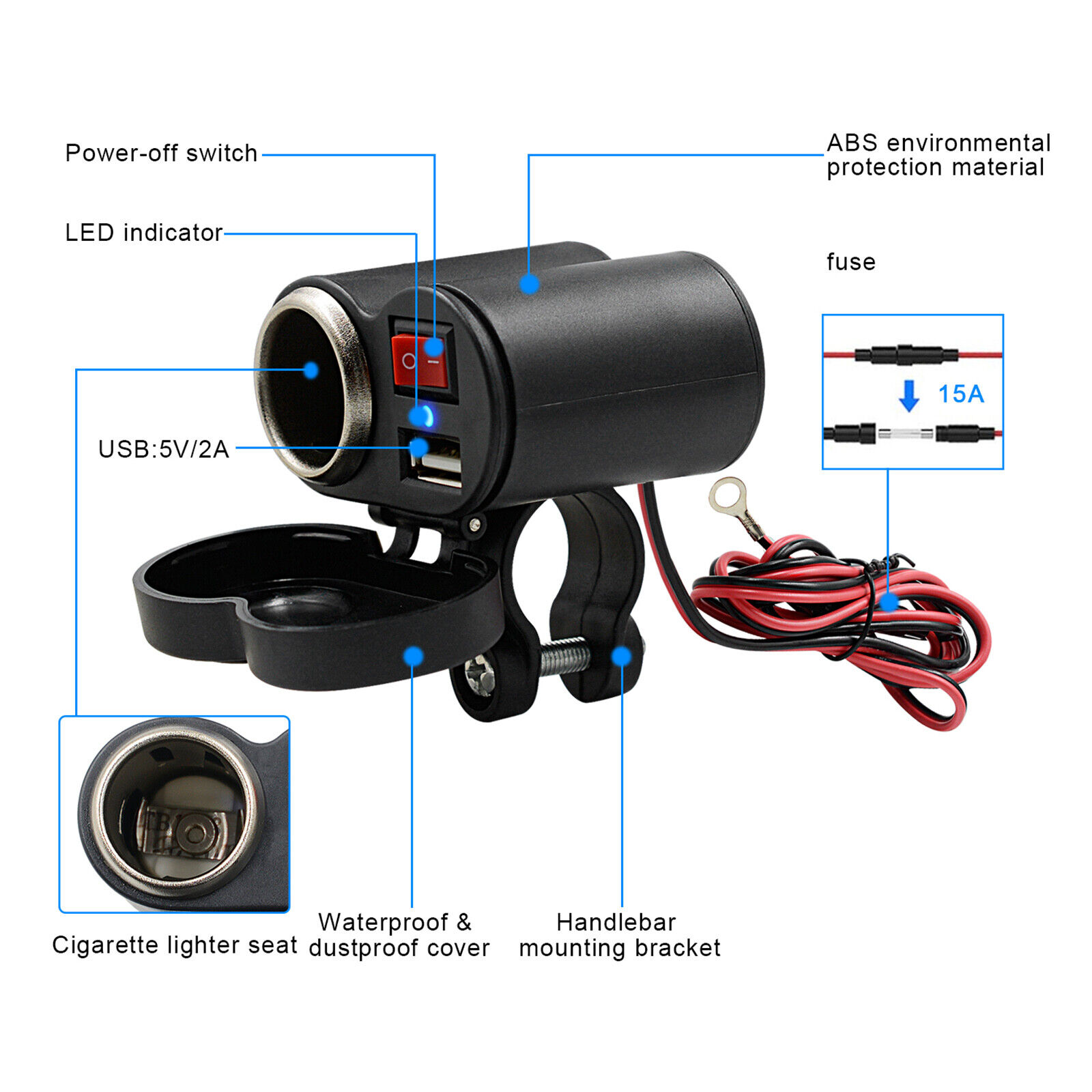 Waterproof Motorcycle USB Charger with Lighter - Image 3